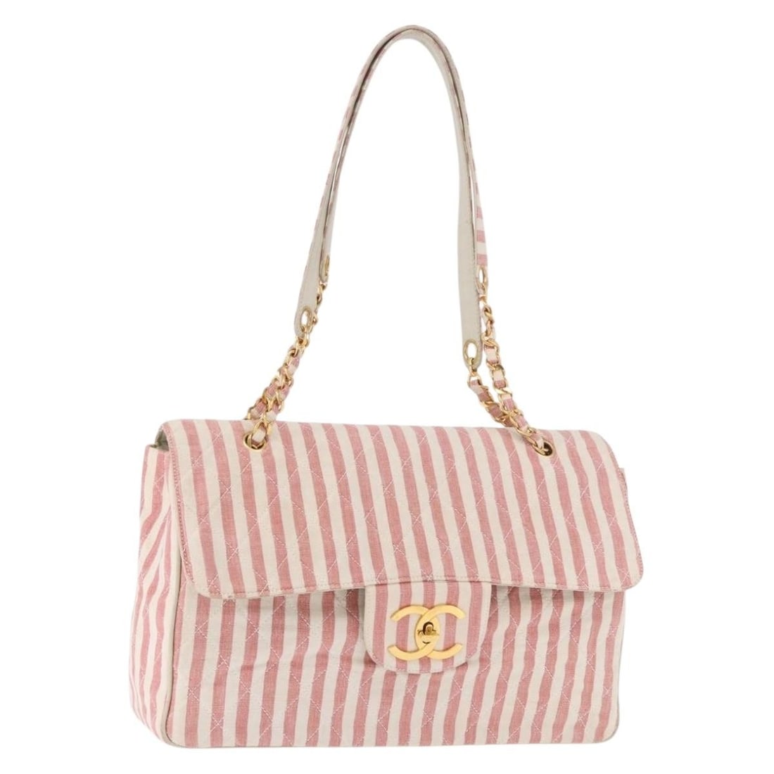 CHANEL Matelasse Canvas Shoulder Bag Pink Gold CC: CHANEL Matelasse Canvas Shoulder Bag Pink Gold CC Large Chanel Matelasse chain shoulder bag in pink canvas with gold-tone CC detailing. Made in Italy, this women's shoulder bag includes the item shown