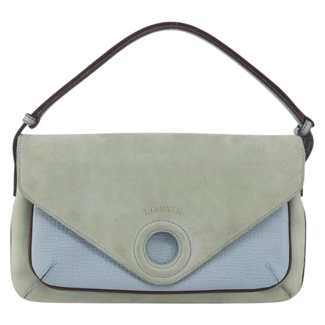 Blue Leather Handbag Loewe Vintage Spain: Blue Leather Handbag Loewe Vintage Spain This vintage Loewe handbag is crafted from blue leather and designed for women. It features a compact size suitable for everyday use. The bag shows signs of we