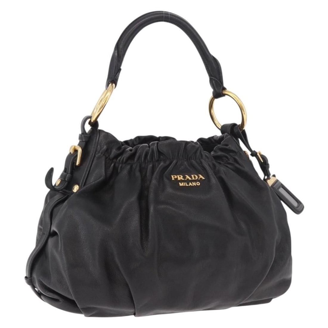 PRADA Leather Shoulder Bag Black with Gold Tone Hardware (1 of 18)
