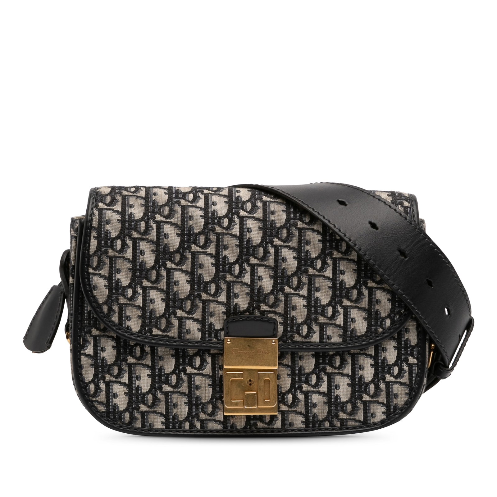 Dior Blue Canvas Crossbody Bag with Leather Trim and Flap Closure: Dior Blue Canvas Crossbody Bag with Leather Trim and Flap Closure This Dior Oblique Canvas Flap Crossbody bag features a canvas body with leather trim, a detachable and adjustable flat leather strap, 