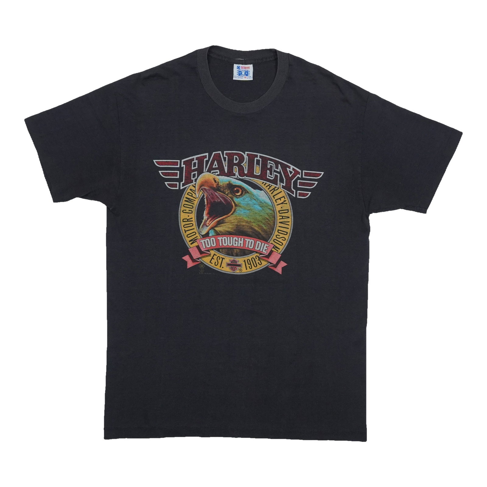 Harley Davidson Too Tough To Die 1990s Black Ringer Shirt XL (1 of 6)