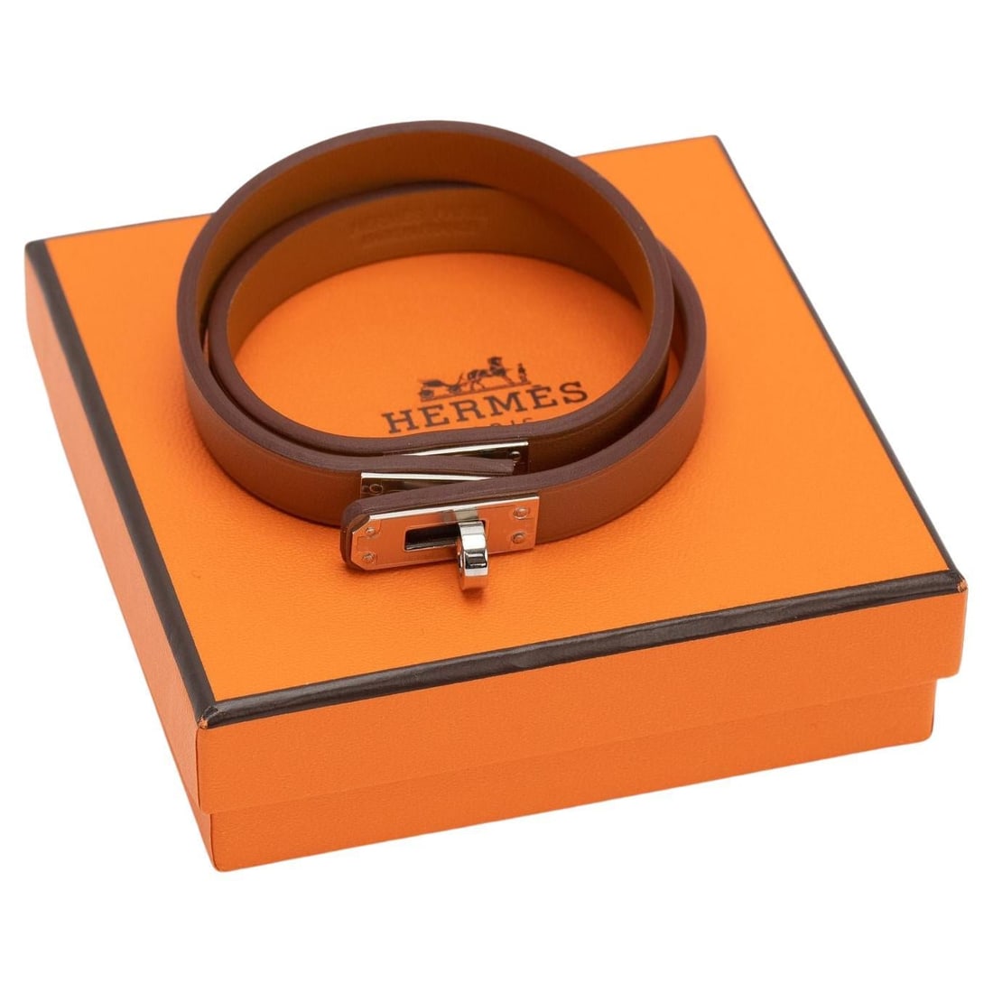 Hermes Mini Kelly Double Tour Bracelet Gold Swift Calfskin T3: Hermes Mini Kelly Double Tour Bracelet Gold Swift Calfskin T3 Mini Kelly wrap bracelet in gold Swift calfskin with a palladium Mini Kelly closure. It is a double tour design, made in France, and comes