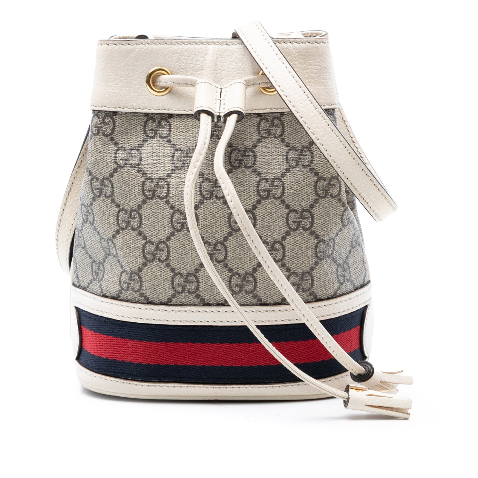Gucci Ophidia Mini GG Supreme Bucket Bag: Gucci Ophidia Mini GG Supreme Bucket Bag This Gucci Mini GG Supreme Web Ophidia Bucket Bag is crafted from coated canvas with leather trim and signature web detailing. It features an adjustable flat l