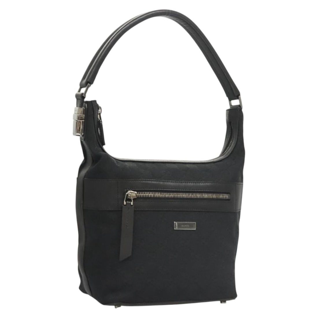 Gucci 001 4299 Black Suede GG Canvas Shoulder Bag: Gucci 001 4299 Black Suede GG Canvas Shoulder Bag Black GUCCI shoulder bag made in Italy, crafted from suede and GG canvas. It features a shoulder drop of approximately 20 cm and measures about 19 cm 