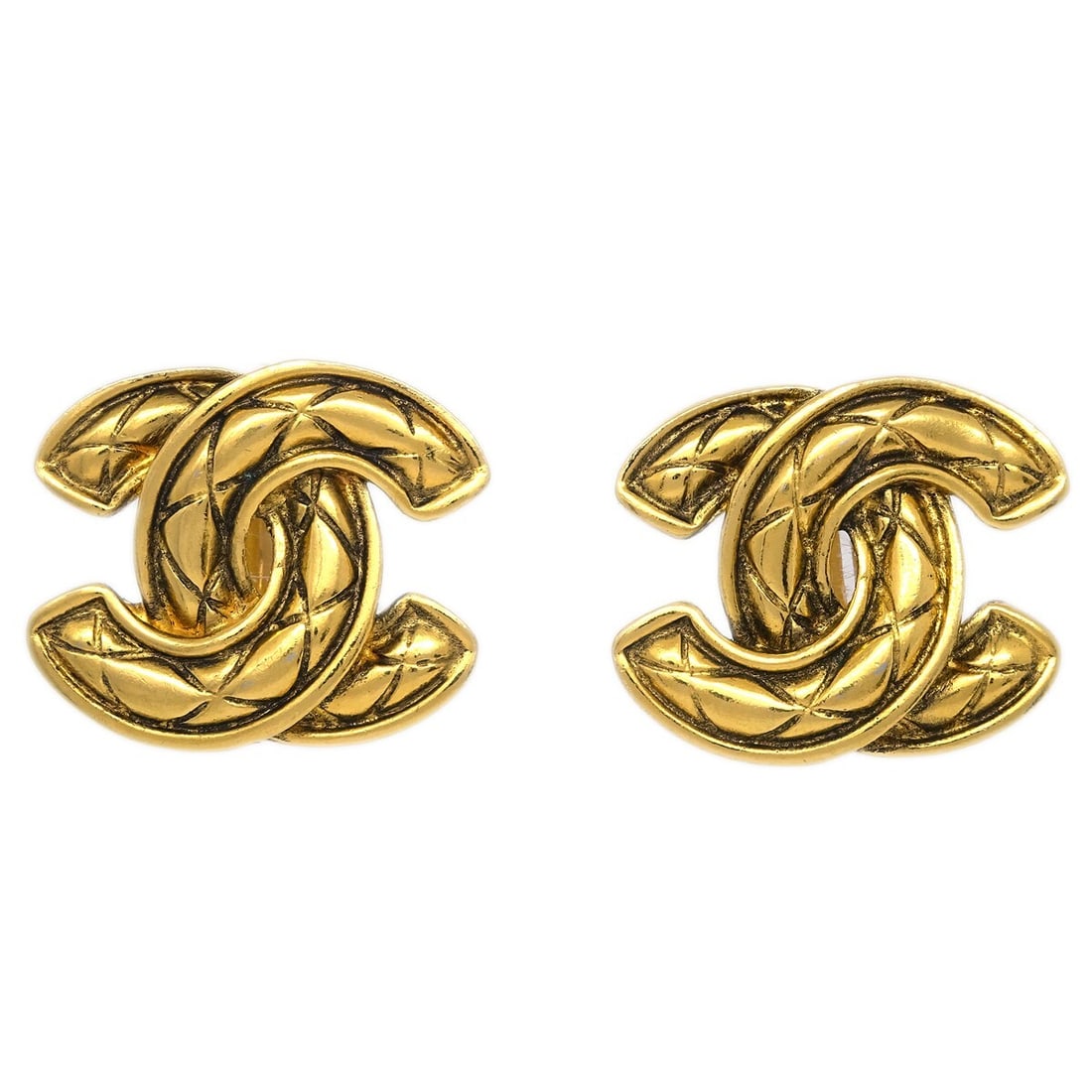 CHANEL CC Gold Plated Clip On Logo Earrings (1 of 4)