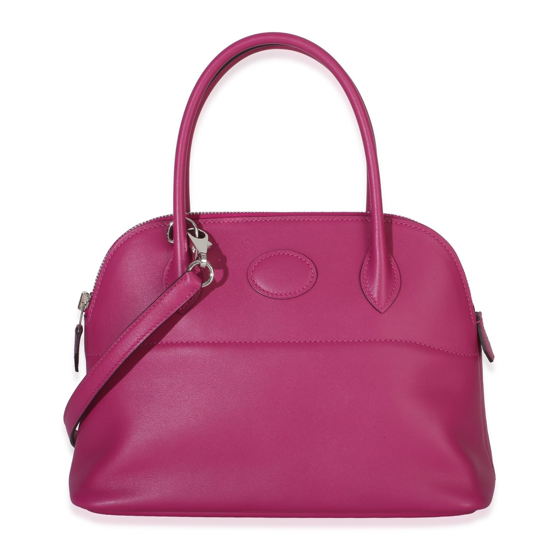 Hermes Bolide 27 Swift Leather Top Handle Bag Rose Pourpre: Hermes Bolide 27 Swift Leather Top Handle Bag Rose Pourpre Pre-owned Hermes Bolide 27 handbag in rose pourpre Swift leather with silver-tone hardware. This unisex top-handle design features a zip-arou