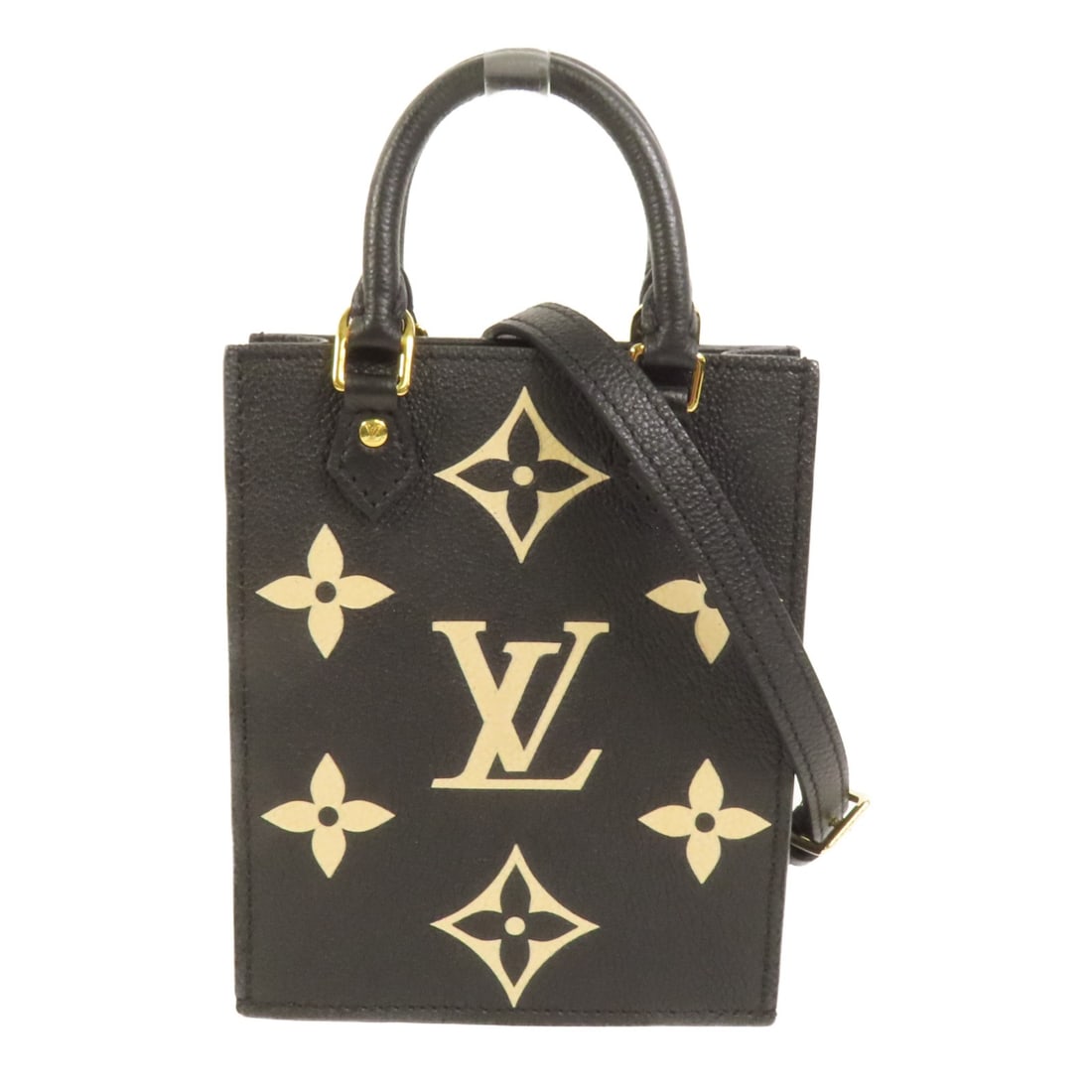 Louis Vuitton Petit Sac Plat M81416 Black Monogram Empreinte 2 Way Bag: Louis Vuitton Petit Sac Plat M81416 Black Monogram Empreinte 2 Way Bag Louis Vuitton Petit Sac Plat 2way shoulder bag, model M81416, in Black x Black with Monogram Empreinte and calfskin (cowhide) ext