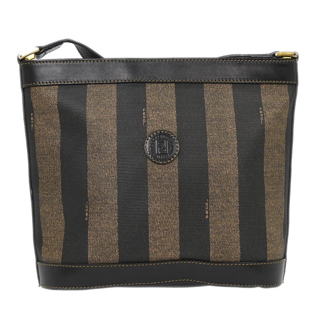 Fendi Pequin Medium Shoulder Bag Brown Black PVC Zip Italy: Fendi Pequin Medium Shoulder Bag Brown Black PVC Zip Italy Fendi Pequin shoulder bag in brown and black with a zip closure and logo accents. This medium women's bag is made in Italy and features an in