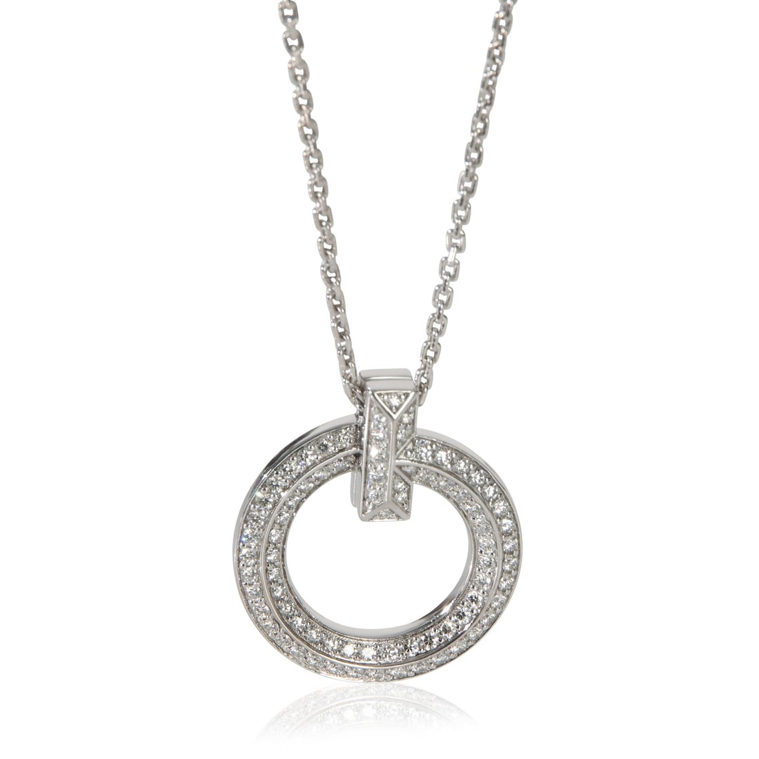 Tiffany T T1 Circle 18k White Gold Diamond Pendant: Tiffany T T1 Circle 18k White Gold Diamond Pendant This pre-owned Tiffany & Co. T T1 Circle pendant features 18k white gold set with round brilliant diamonds totaling 0.65 carats with a VS1 clarity gr