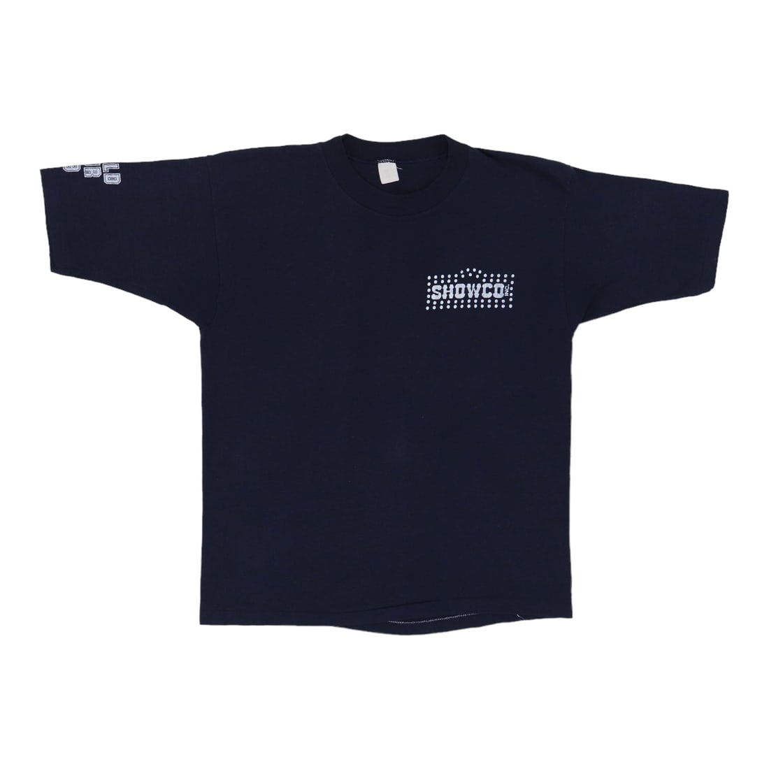 Vintage 1979 Clark Transfer Showco Blue Cotton Crew T Shirt: Vintage 1979 Clark Transfer Showco Blue Cotton Crew T Shirt This is an original vintage 1979 Clark Transfer Showco Crew Shirt, not a modern reproduction. The shirt features graphics on both the front 