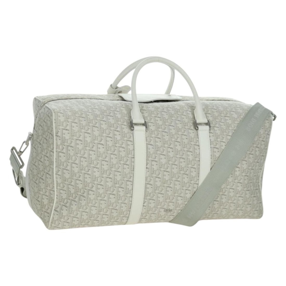 Christian Dior Trotter Canvas 2way Boston Bag White with Strap: Christian Dior Trotter Canvas 2way Boston Bag White with Strap A Christian Dior 2way Boston bag in white Trotter Canvas, made in Italy. It comes with a dust bag and shoulder strap. The bag is describe