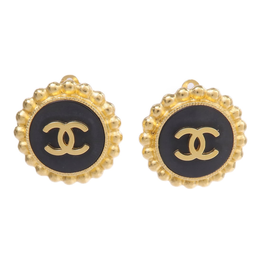 Vintage CHANEL CC Earrings Black and Gold Tone Metal (1 of 7)