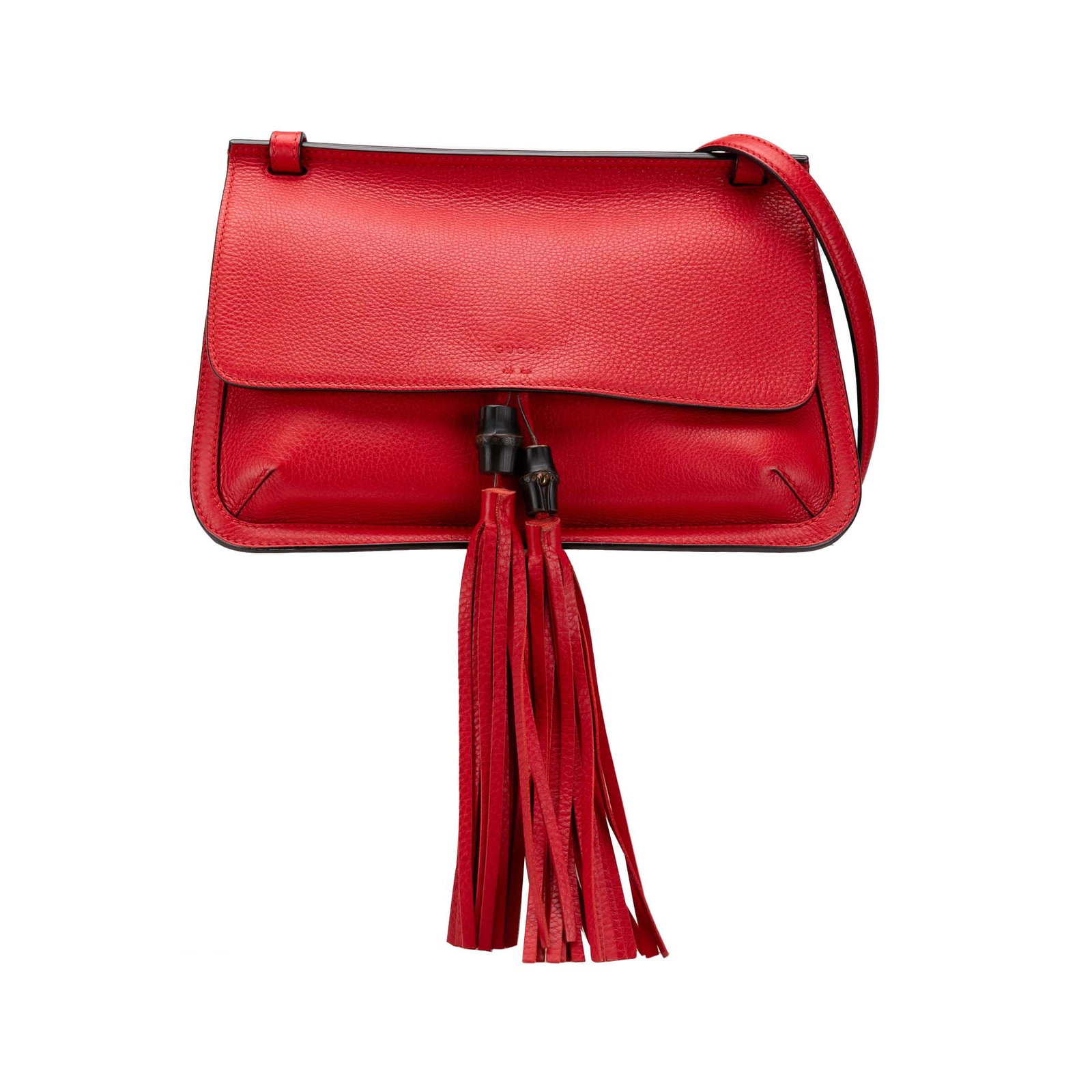 Gucci Medium Leather Bamboo Daily Crossbody Bag Red with Bamboo Tassels: Gucci Medium Leather Bamboo Daily Crossbody Bag Red with Bamboo Tassels The Gucci Medium Leather Bamboo Daily Crossbody is a stylish and functional bag crafted from premium leather. It features eye-ca