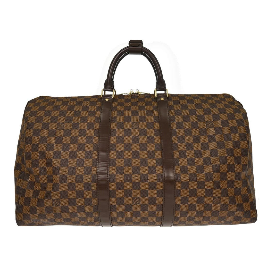 Louis Vuitton Keepall 50 Damier canvas travel duffle bag N41427: Louis Vuitton Keepall 50 Damier canvas travel duffle bag N41427 Louis Vuitton Damier Keepall 50 travel duffle handbag in Ebene brown Damier canvas and leather. The bag is described as being in good co