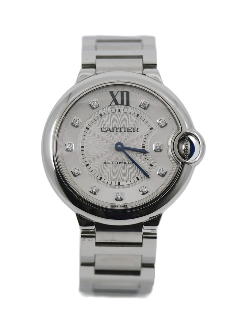 Cartier Ballon Bleu WE902075 36mm Diamond Bezel Womens Wristwatch: Cartier Ballon Bleu WE902075 36mm Diamond Bezel Womens Wristwatch Cartier Ballon Bleu Diamond stainless steel wristwatch for women with a round 36 mm case, polished stainless steel case and bracelet, 