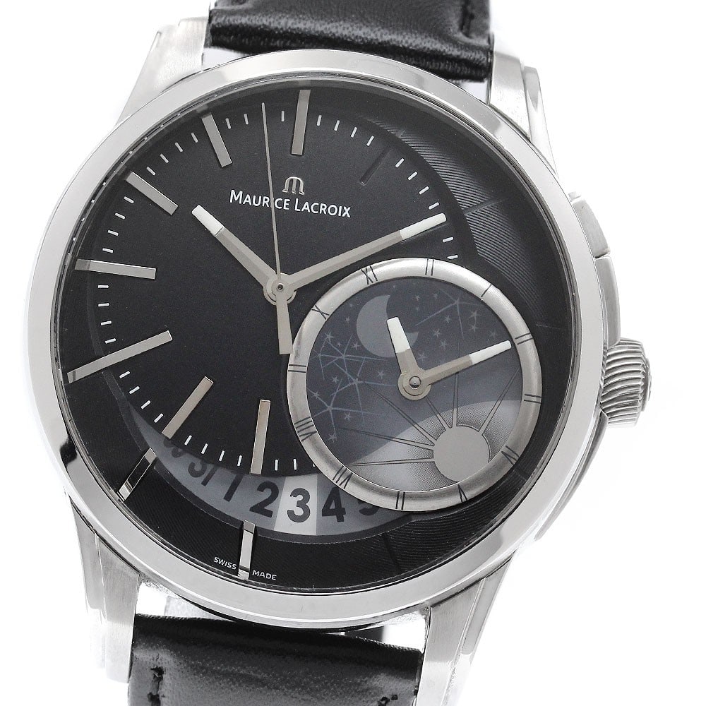 Maurice Lacroix PT6118 Pontos Decentric GMT mens automatic watch: Maurice Lacroix PT6118 Pontos Decentric GMT mens automatic watch Maurice Lacroix Pontos Decentric GMT Date men's wristwatch, reference PT6118, made in Switzerland. This pre-owned automatic watch featu
