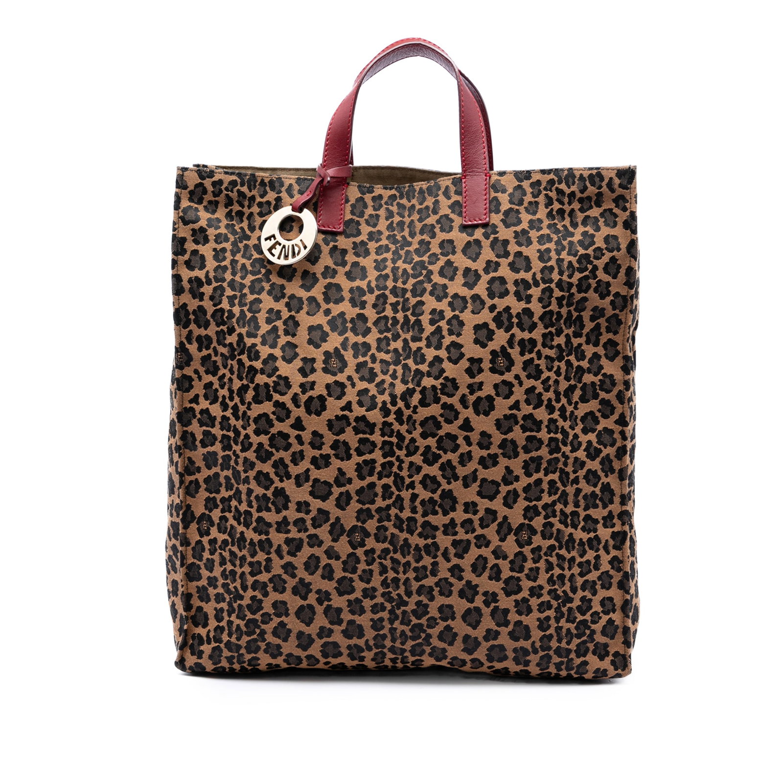 Fendi Leopard Canvas Tote Bag Brown Leather Handles (1 of 5)