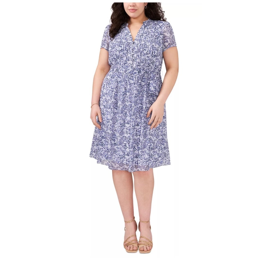 MSK Plus Size Blue Chiffon Pintucked Button Down Shirtdress 22W (1 of 4)