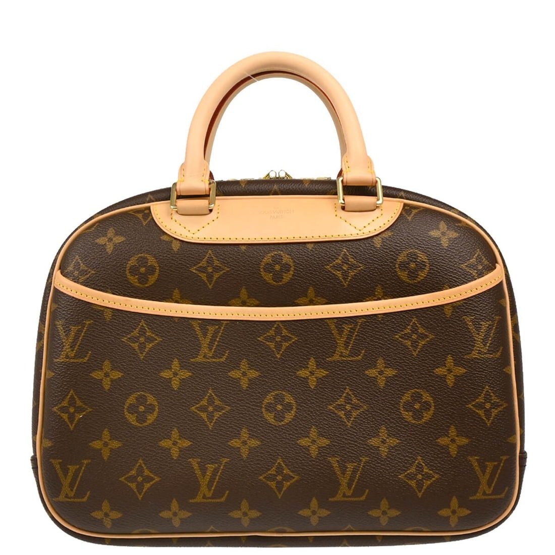 Louis Vuitton Trouville Monogram Canvas Handbag Brown M42228: Louis Vuitton Trouville Monogram Canvas Handbag Brown M42228 Louis Vuitton Trouville handbag in brown Monogram canvas with leather trim and double handles. This medium handbag features a zip closure, 