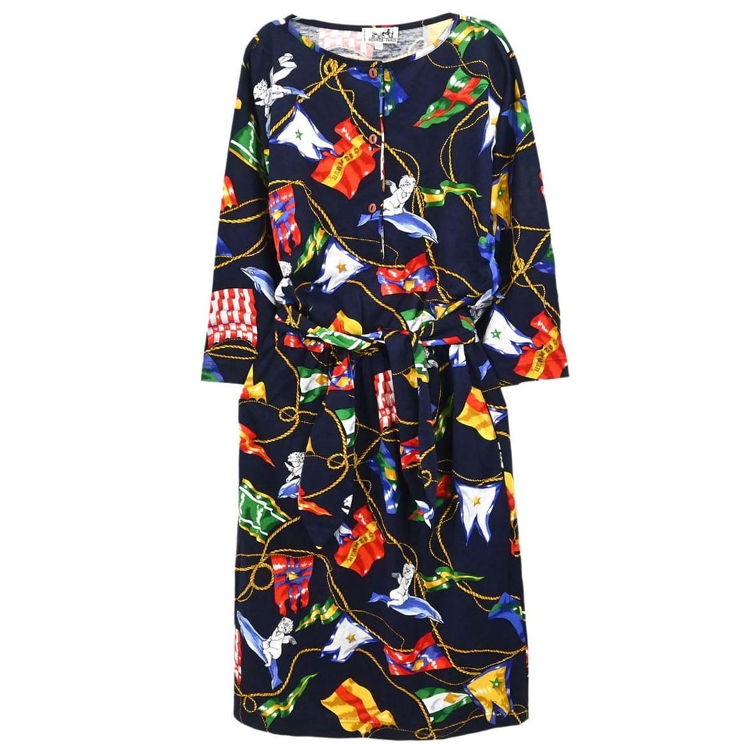 Hermes Midi Shirt Dress Navy Cotton Womens Size 40: Hermes Midi Shirt Dress Navy Cotton Womens Size 40 Hermes shirt dress in navy cotton with a round neckline, long sleeves, and a midi-length silhouette. Designed with two exterior pockets, this women's