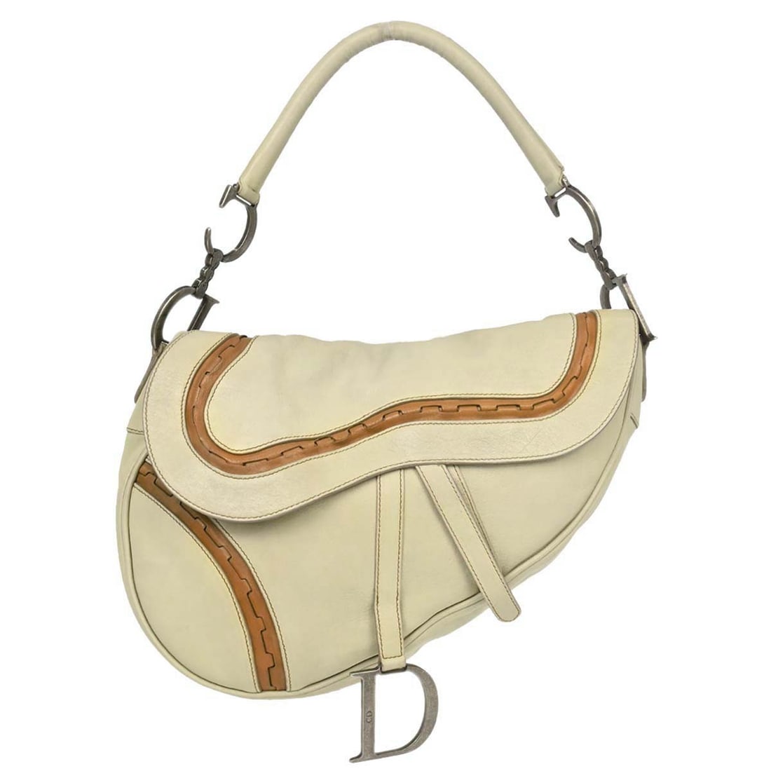 Dior Saddle Medium Beige Leather Shoulder Bag Italy 07-MA-0056: Dior Saddle Medium Beige Leather Shoulder Bag Italy 07-MA-0056 Christian Dior Saddle handbag in beige leather with a shoulder strap and Velcro closure. This medium bag is made in Italy and features on