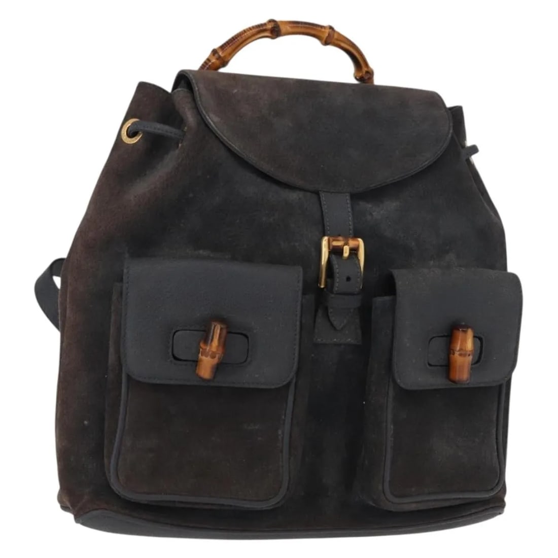 Gucci Vintage Bamboo Navy Suede Backpack: Gucci Vintage Bamboo Navy Suede Backpack This Gucci Vintage Bamboo Backpack is crafted from navy suede and features the iconic bamboo handle. Designed for women, this pre-owned backpack was made in It