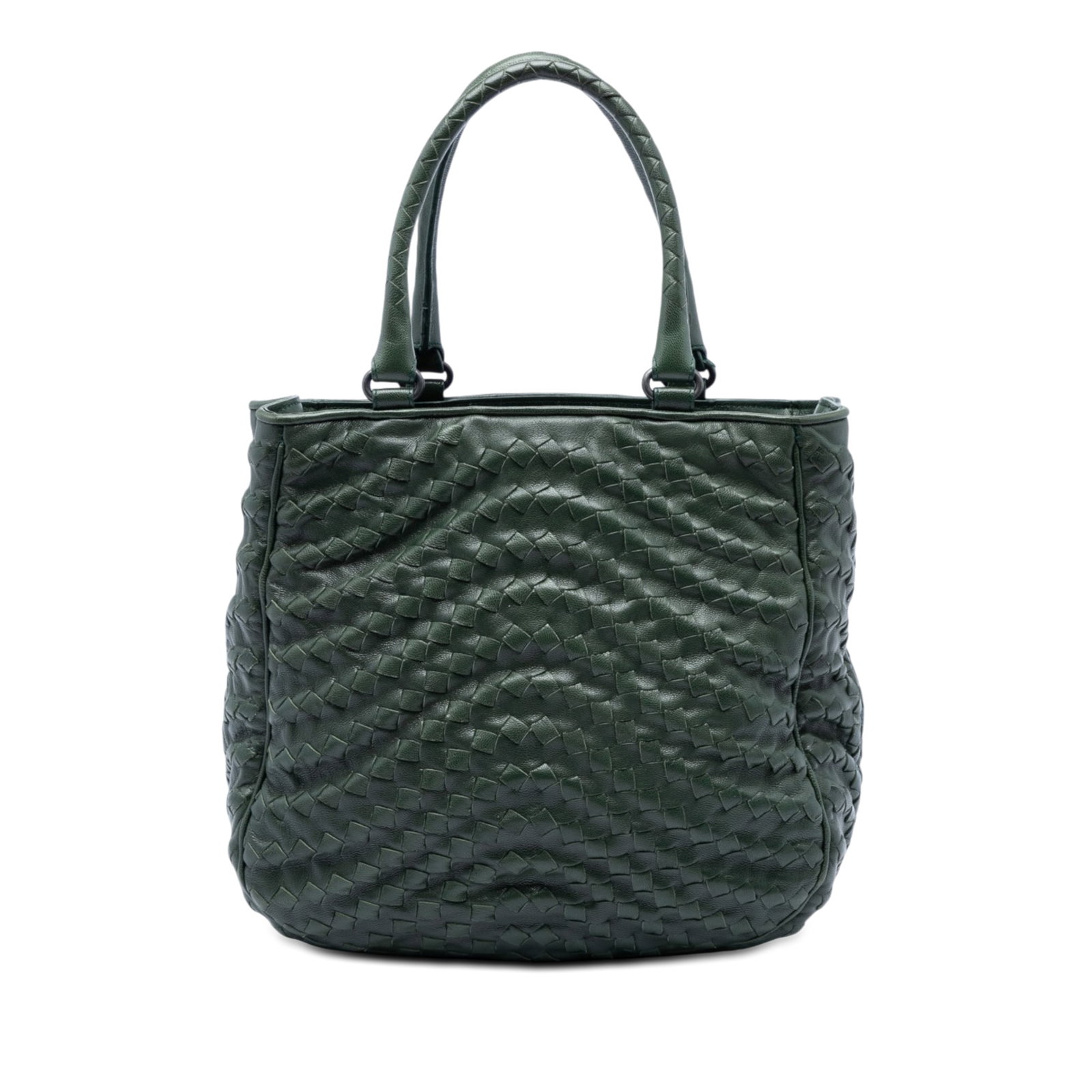 Bottega Veneta Intrecciato Maggiore green leather tote: Bottega Veneta Intrecciato Maggiore green leather tote This Bottega Veneta Large Nappa Intrecciato Maggiore Tote is crafted from woven nappa leather and features rolled leather handles. The open top d