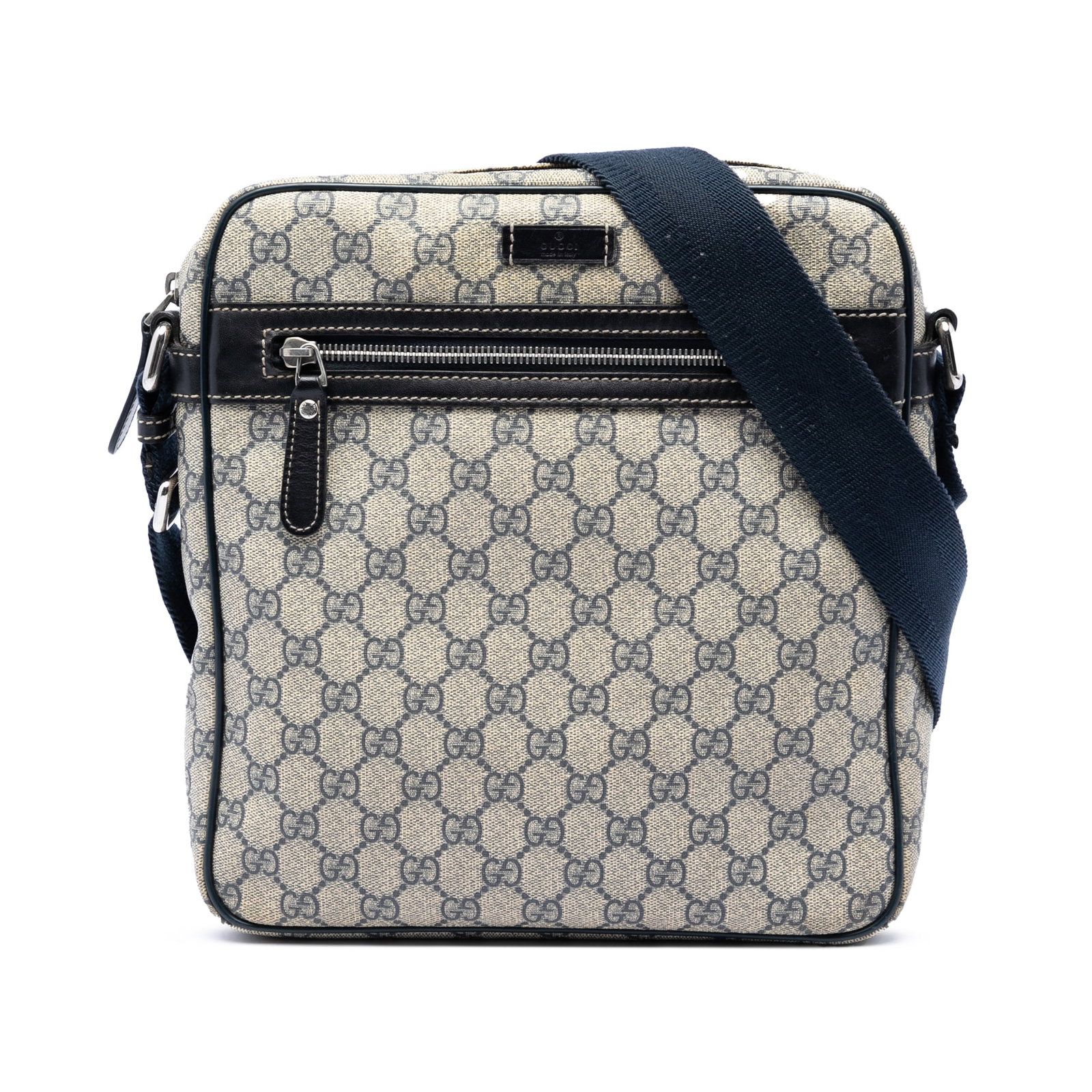 Gucci GG Supreme Beige Coated Canvas Crossbody Bag: Gucci GG Supreme Beige Coated Canvas Crossbody Bag Gucci GG Supreme Crossbody bag in beige, made in Italy. It features a coated canvas body with leather trim, an adjustable flat strap, a top zip closu