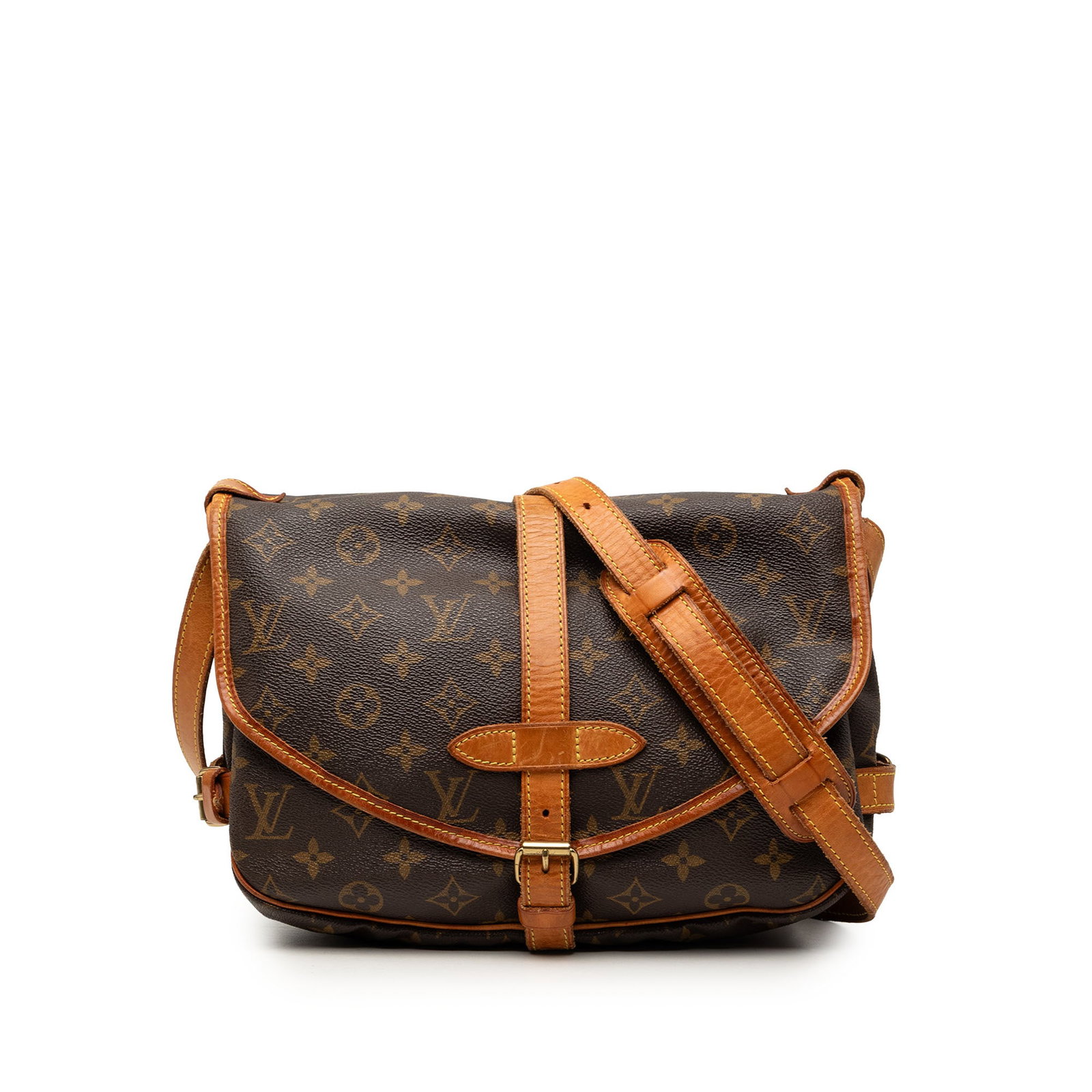 Louis Vuitton Saumur 30 Monogram Shoulder Bag Brown: Louis Vuitton Saumur 30 Monogram Shoulder Bag Brown Louis Vuitton Monogram Saumur 30 bag from France, featuring a monogram canvas body and an adjustable flat vachetta leather shoulder strap. It has do