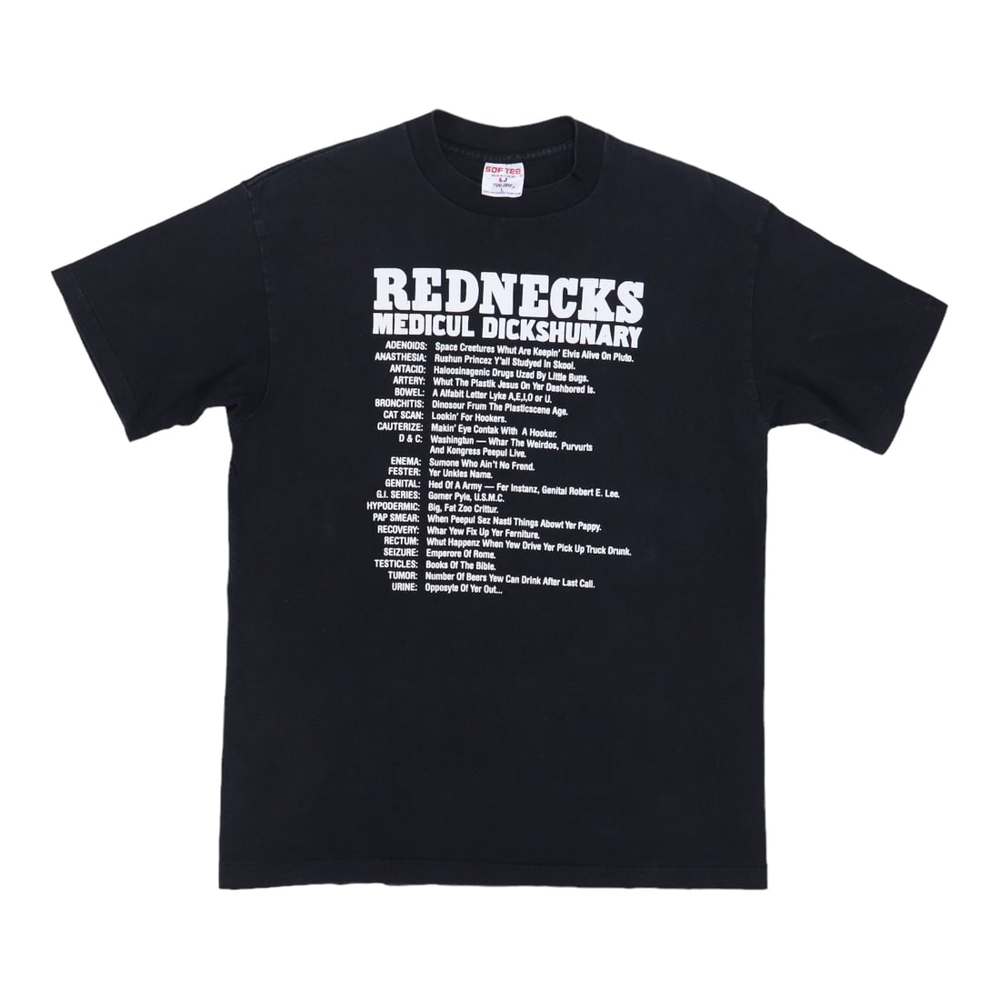 Vintage 1990s Redneck Medical Dickshunary Black Cotton T-Shirt Size Large: Vintage 1990s Redneck Medical Dickshunary Black Cotton T-Shirt Size Large This is an original vintage 1990s Redneck Medical Dickshunary shirt, not a modern reproduction. The shirt features no back gra