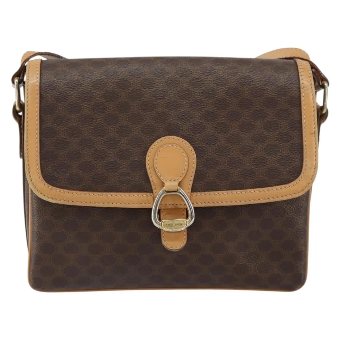 Celine Vintage Macadam Shoulder Bag Brown Canvas Leather Trim: Celine Vintage Macadam Shoulder Bag Brown Canvas Leather Trim This Celine Vintage Macadam shoulder bag features a classic brown canvas exterior accented with leather trim. Designed for women, the bag 