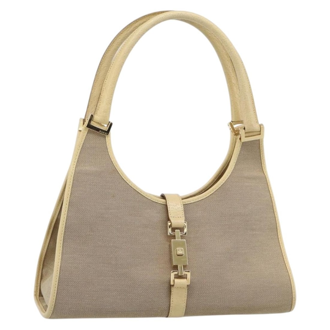 Gucci 002 1067 Beige Canvas Leather Shoulder Handbag: Gucci 002 1067 Beige Canvas Leather Shoulder Handbag Gucci shoulder bag in beige canvas with leather trim and gold-tone accents. Made in Italy, this women's bag features a compact silhouette with a sh