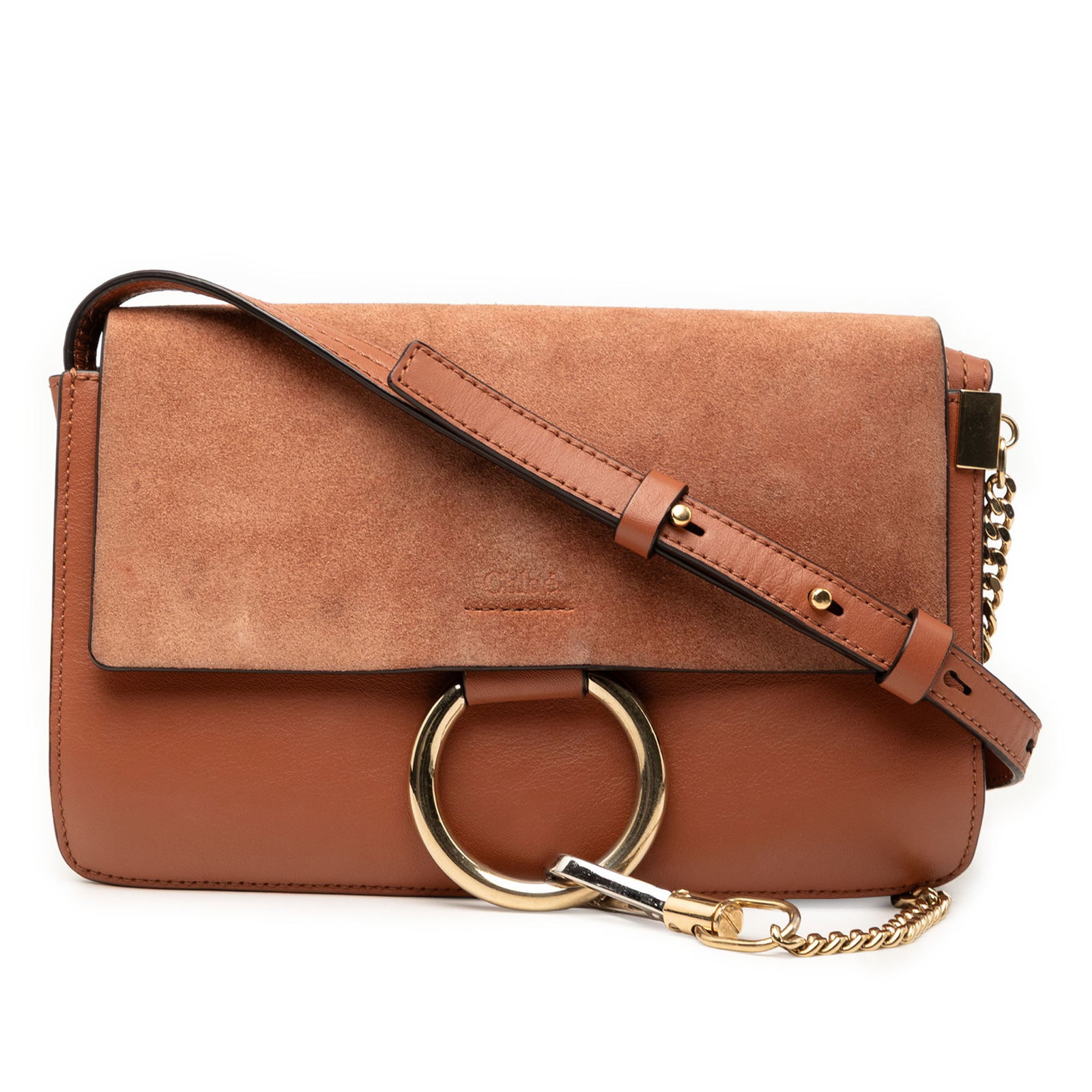 Chloe Faye Small Crossbody Bag in Suede and Calfskin: Chloe Faye Small Crossbody Bag in Suede and Calfskin This Chloe Faye crossbody is crafted with a calf leather body and suede flap, featuring an adjustable flat leather strap, hook detail, magnetic sna