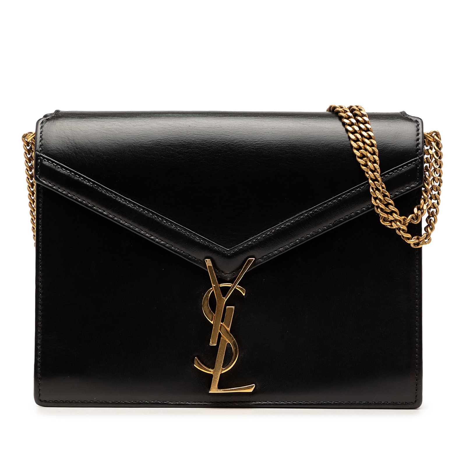 Saint Laurent Cassandra Monogram Clasp Shoulder Bag in Black Calfskin: Saint Laurent Cassandra Monogram Clasp Shoulder Bag in Black Calfskin Saint Laurent Cassandra clasp bag crafted in smooth calfskin leather with a chain link strap and a front flap featuring the metal 