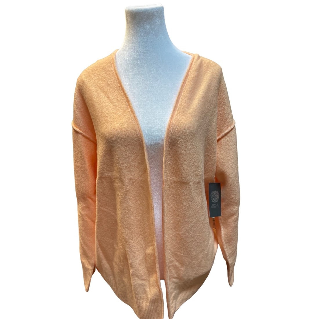 Vince Camuto Apricot Knit Open Front Cardigan Women's M: Vince Camuto Apricot Knit Open Front Cardigan Women's M Elevate your wardrobe with this stylish Vince Camuto Knit Open Front Cardigan in a warm apricot hue. Designed for women's regular sizes, this ca