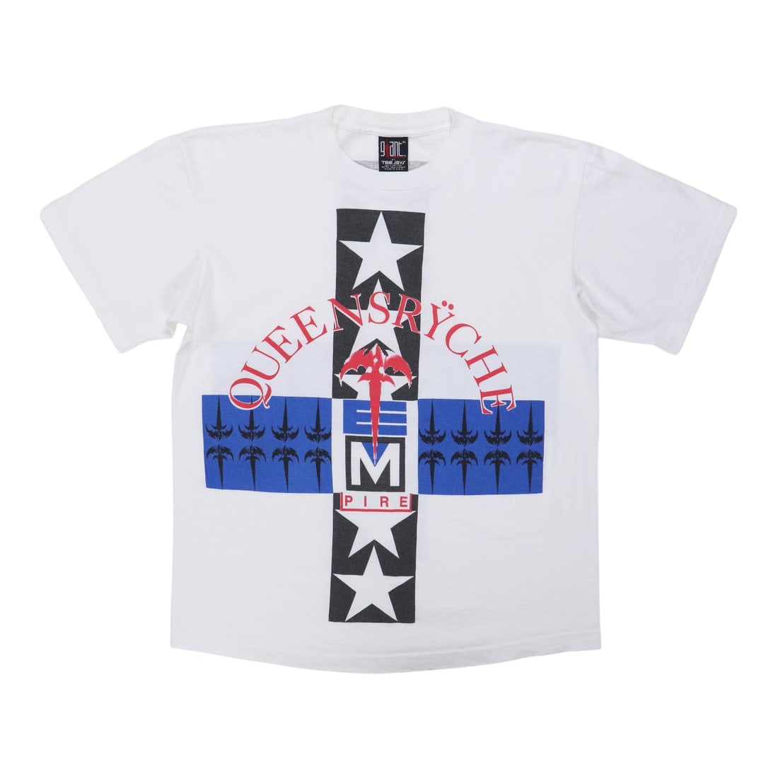 Vintage 1991 Queensryche Empire Tour Shirt White Cotton XL: Vintage 1991 Queensryche Empire Tour Shirt White Cotton XL This is an original vintage 1991 Queensryche Empire shirt featuring front and back graphics. Made from 100% cotton, this white shirt is not a