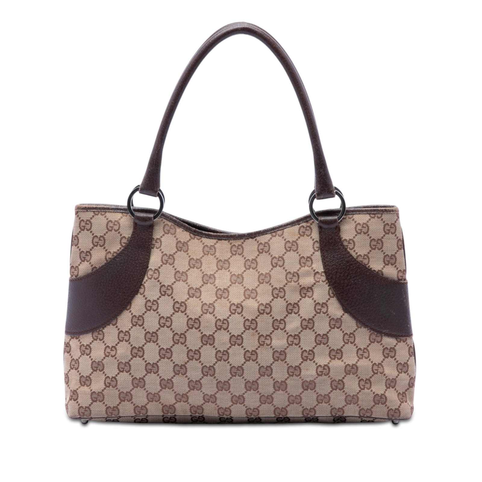 Gucci GG Canvas Tote Bag Beige Fabric Leather Trim: Gucci GG Canvas Tote Bag Beige Fabric Leather Trim Gucci GG Canvas Tote in beige with a canvas body and leather trim. This tote features rolled leather handles, an open top with a magnetic snap closur