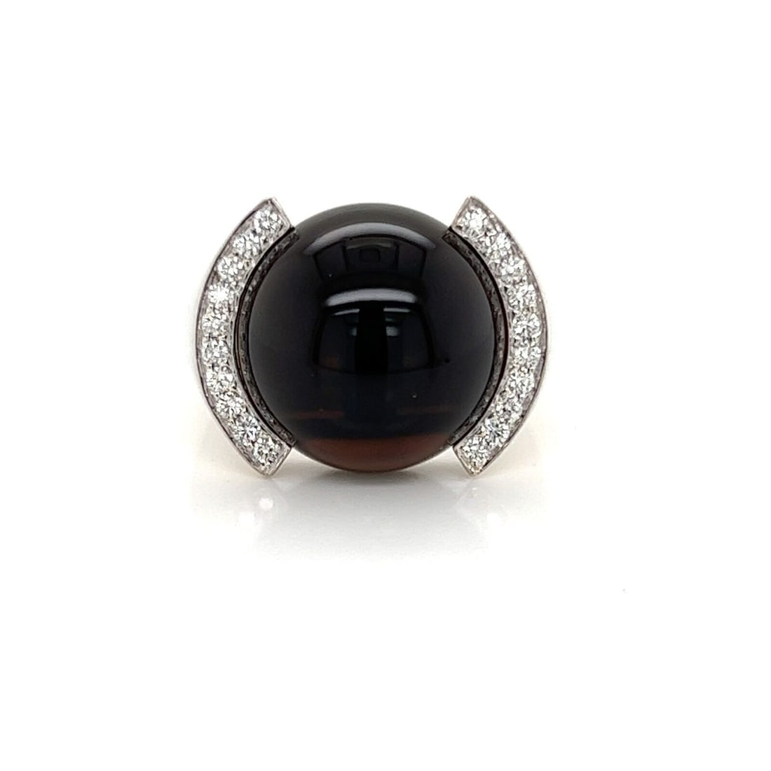 Cartier Smoky Quartz Diamond Cocktail Ring 18k White Gold Size 6 Box: Cartier Smoky Quartz Diamond Cocktail Ring 18k White Gold Size 6 Box A pre-owned Cartier smoky quartz and diamond cocktail ring crafted in 18k white gold. The ring features a natural smoky quartz cabo