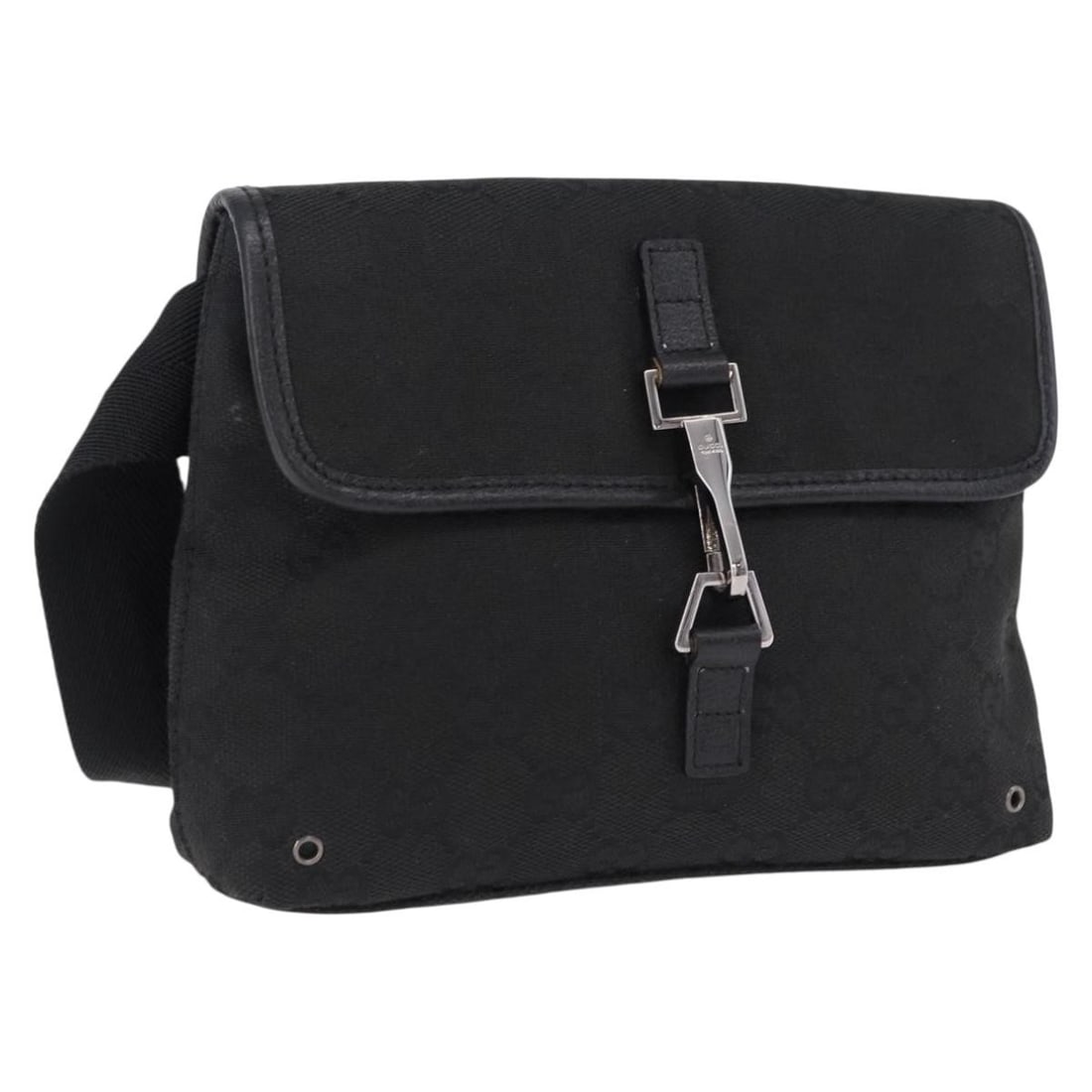 Gucci 92543 GG Canvas Belt Bag Black Silver Tone: Gucci 92543 GG Canvas Belt Bag Black Silver Tone Gucci GG Canvas waist bag in black and silver, made in Italy. It features GG canvas construction and comes with a shoulder strap measuring approximatel