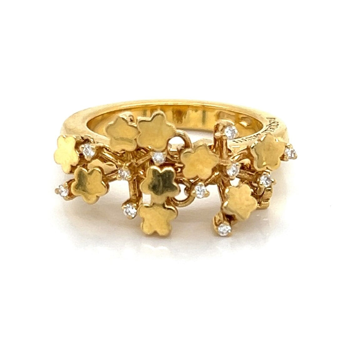 Pasquale Bruni Fiorito Floral Ring 18k Yellow Gold Diamond Size 5: Pasquale Bruni Fiorito Floral Ring 18k Yellow Gold Diamond Size 5 A Fiorito floral statement ring crafted in 18k yellow gold, featuring a sculpted flower motif with diamond cluster detailing. The desi