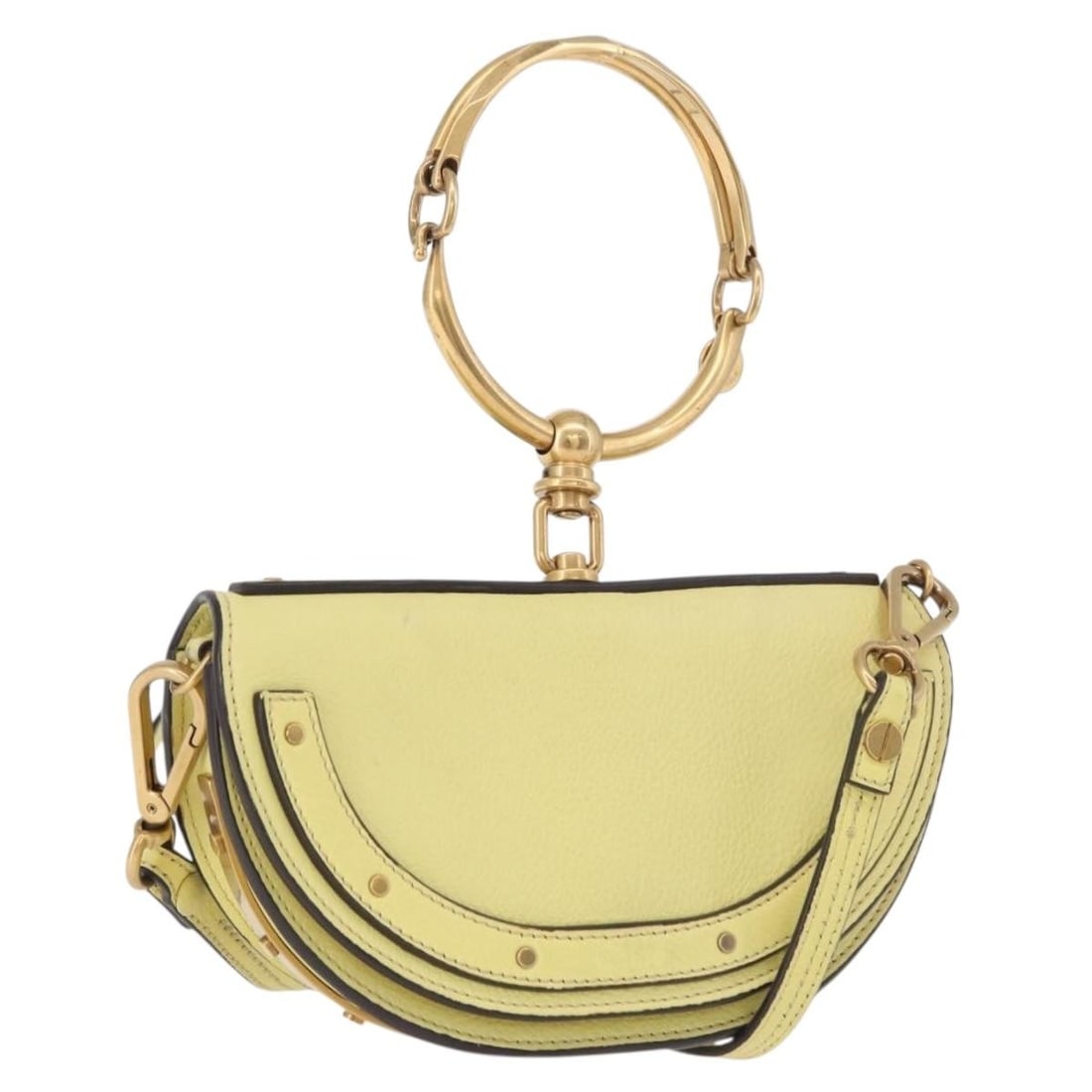 Chloe Nile Small 2way Leather Handbag Yellow Gold With Shoulder Strap: Chloe Nile Small 2way Leather Handbag Yellow Gold With Shoulder Strap Chloe Nile Small Minodiaire hand bag in leather, presented in a yellow/gold colorway. This women's bag is made in Italy and comes 