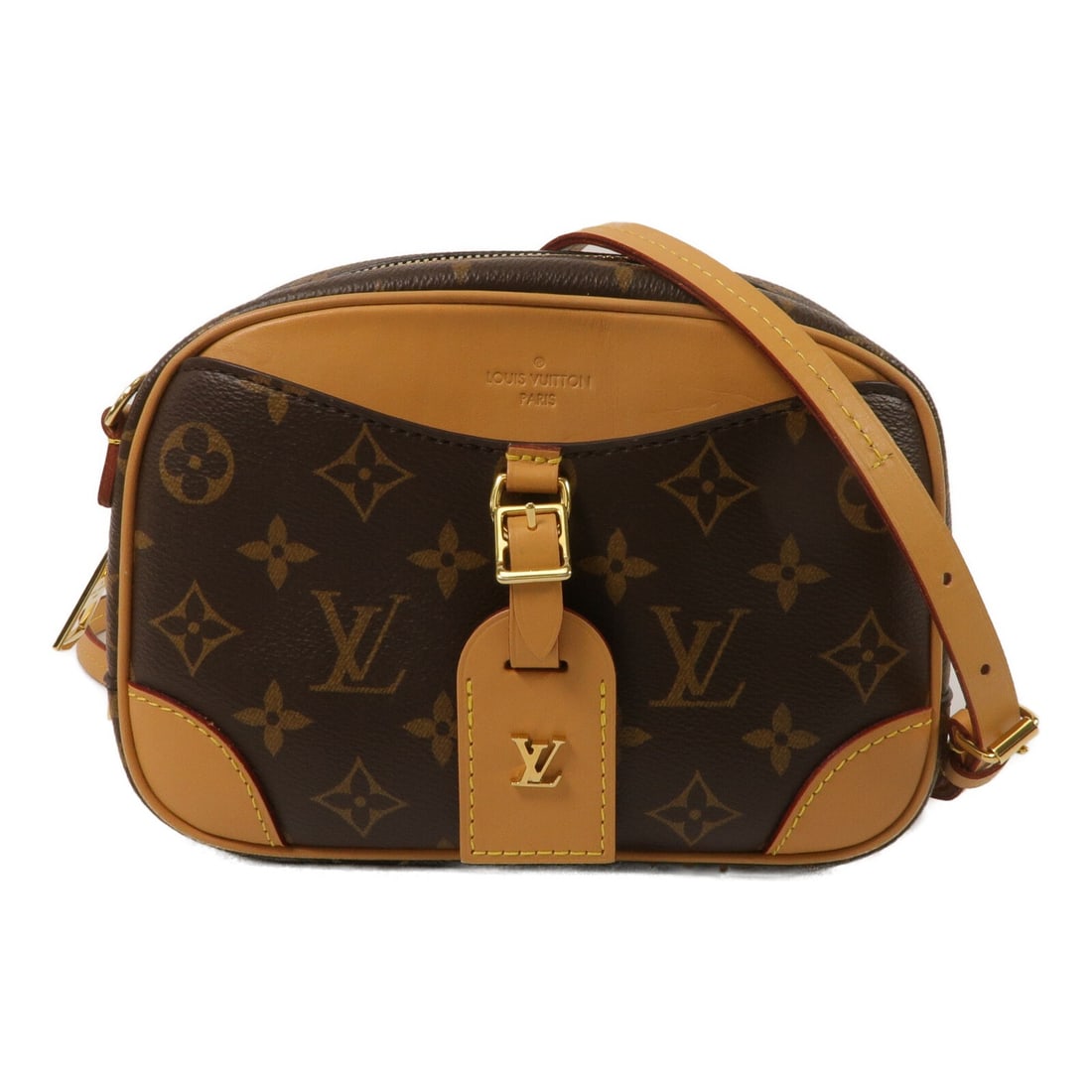 Louis Vuitton M45528 Deauville Mini Monogram Shoulder Bag Brown: Louis Vuitton M45528 Deauville Mini Monogram Shoulder Bag Brown Louis Vuitton Deauville Mini shoulder bag in brown monogram and PVC coated canvas. It features a shoulder strap, brand tag, and storage 