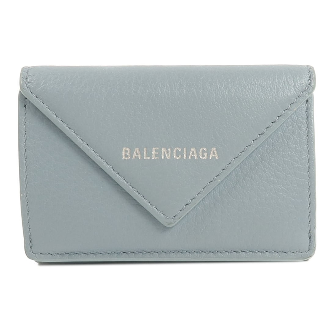 Balenciaga 391446 Blue Calfskin Tri-fold Wallet SHW: Balenciaga 391446 Blue Calfskin Tri-fold Wallet SHW Balenciaga tri-fold compact wallet in blue calfskin leather, designed for women. It features a hook button closure and a pocket with a button, and i