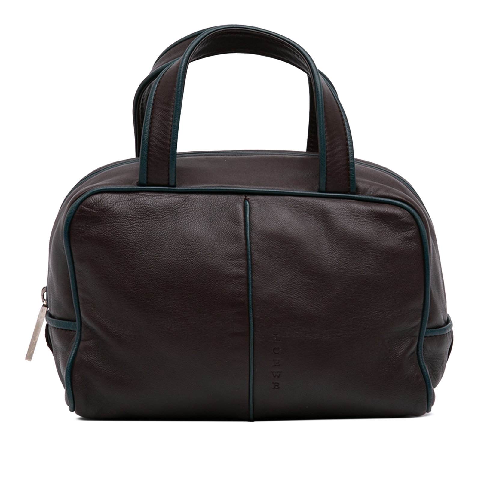 LOEWE Nappa Leather Handbag Brown Zip Around: LOEWE Nappa Leather Handbag Brown Zip Around LOEWE Nappa Handbag in brown leather, made in Spain. It features a leather body with piping detail, flat leather handles, a zip-around closure, and an inte