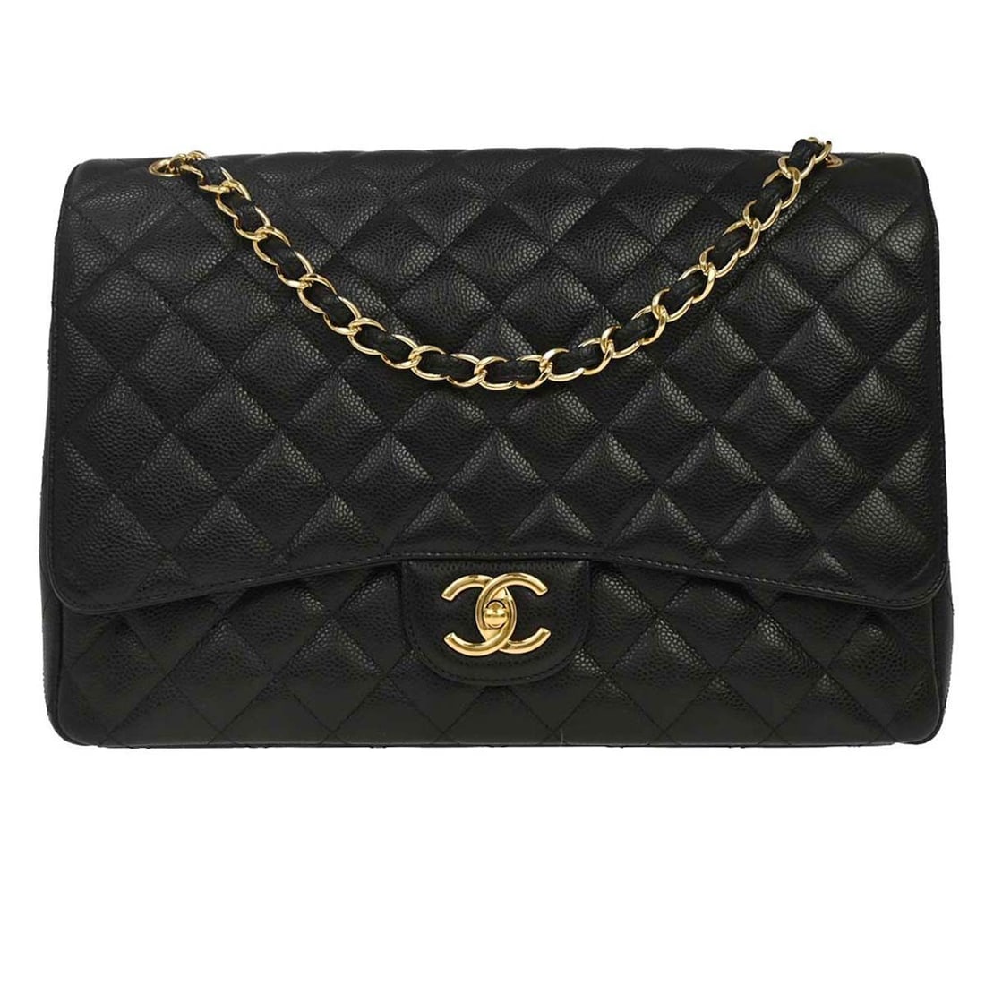 CHANEL Classic Double Flap Maxi Shoulder Bag Black Caviar Leather (1 of 15)