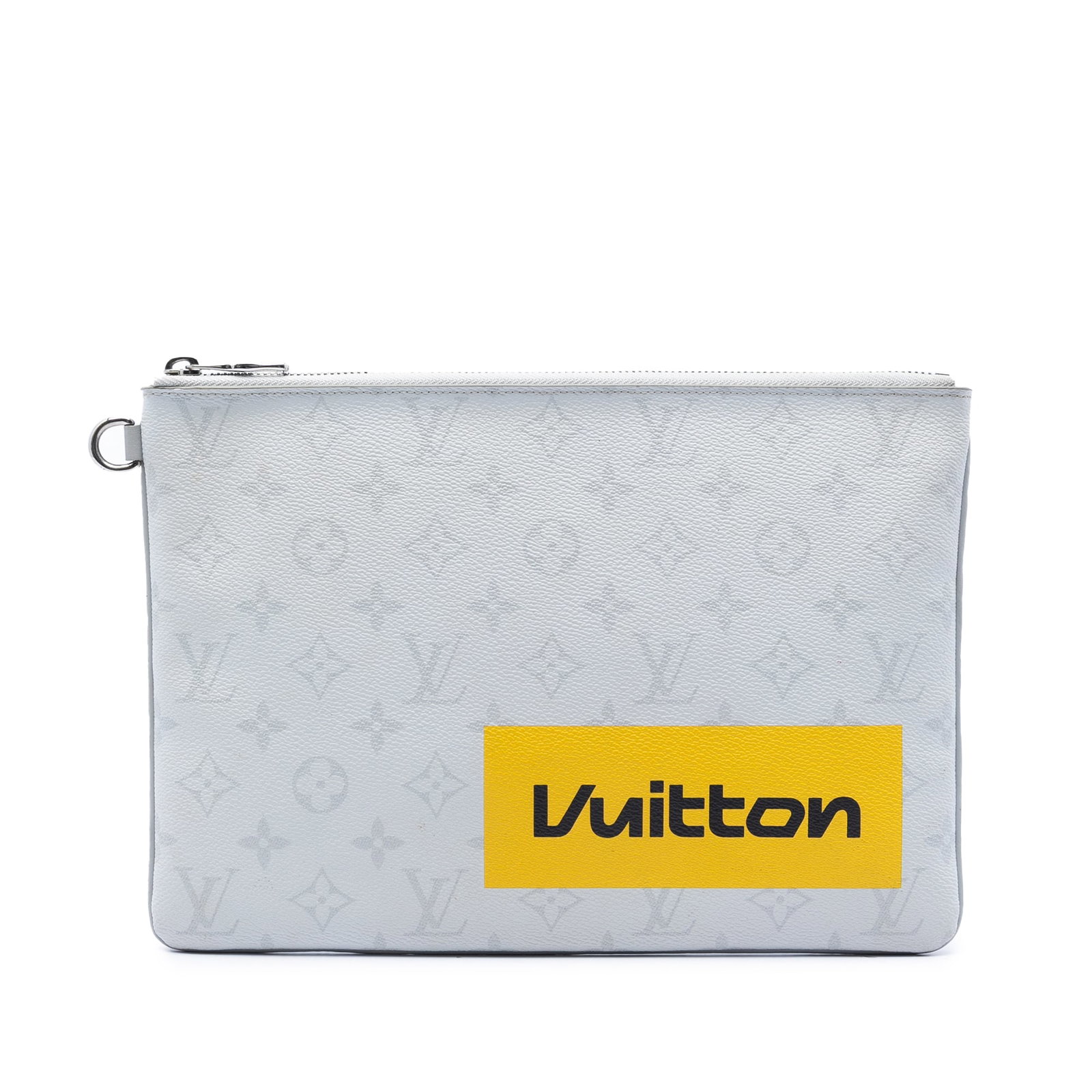 Louis Vuitton Logo Story Pochette GM Monogram Canvas Clutch: Louis Vuitton Logo Story Pochette GM Monogram Canvas Clutch The Monogram Logo Story Pochette GM is a bag crafted in monogram canvas with a top zip closure and interior slip pockets. It is made in Fran