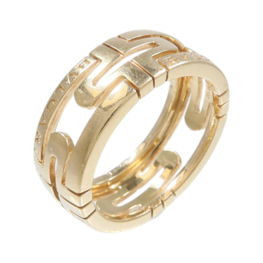 18K Yellow Gold Ring BVLGARI BLV Parentesi Size 53 US 6: 18K Yellow Gold Ring BVLGARI BLV Parentesi Size 53 US 6 BVLGARI BLV Parentesi ring in 18K yellow gold, presented in size 6 with engraved 53. The ring has an 8 mm width and weighs 6.5 g. Condition is A