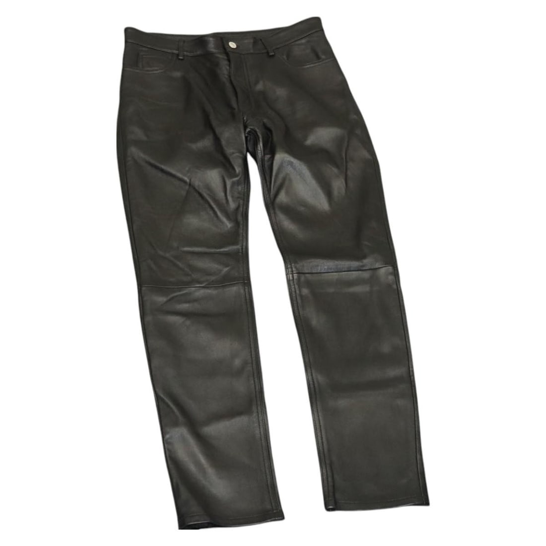 Courreges Black Lamb Skin Pants Made in Turkey: Courreges Black Lamb Skin Pants Made in Turkey Black Courreges pants made from lamb skin, with a very good AB condition rating. The item was made in Turkey and measures approximately 40.2 inches in to