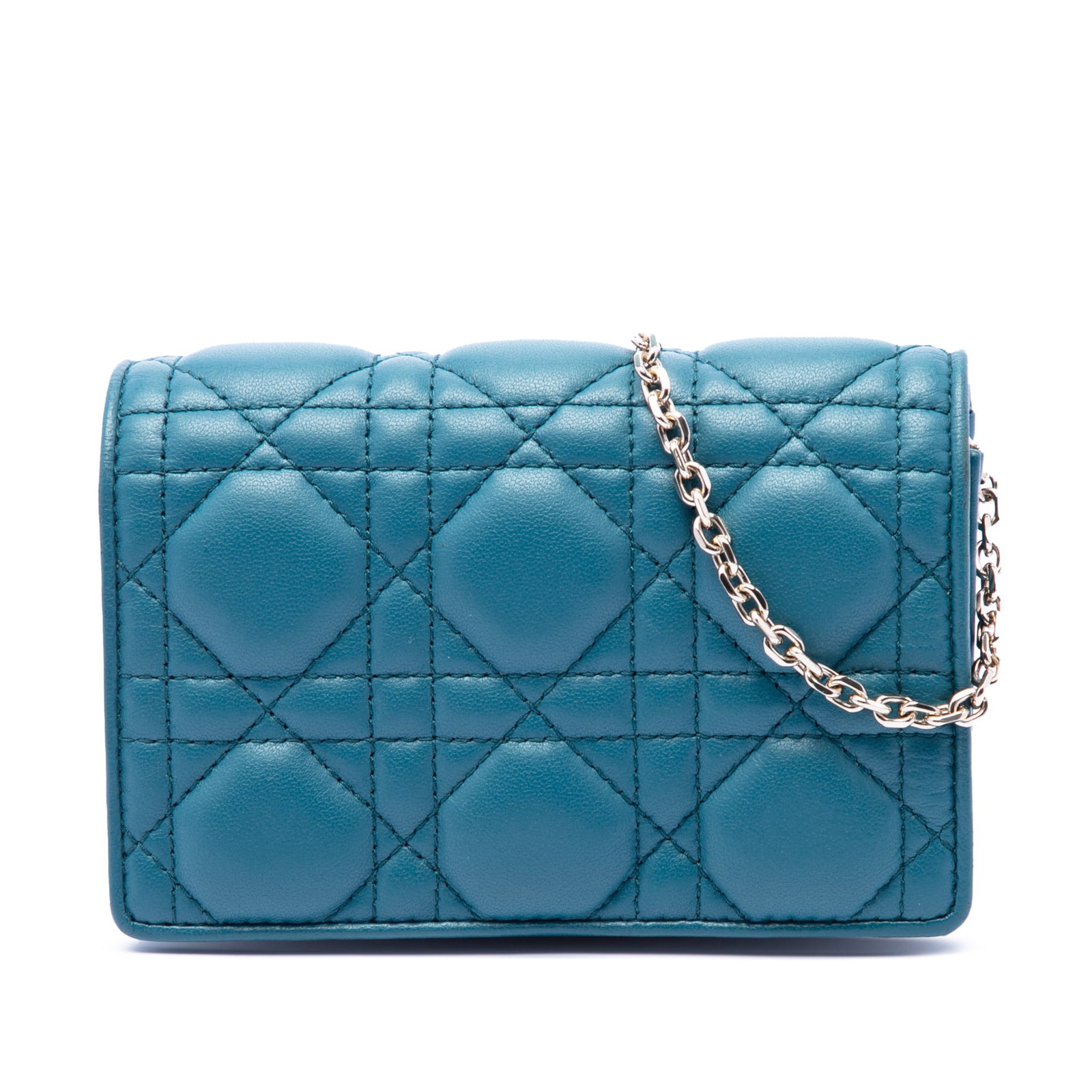 Dior Lambskin Cannage Chain Waist Pouch Blue Leather: Dior Lambskin Cannage Chain Waist Pouch Blue Leather Dior Lambskin Cannage Waist Pouch on Chain crossbody bag in blue, made in Italy. It features a quilted patent leather body, a detachable chain link
