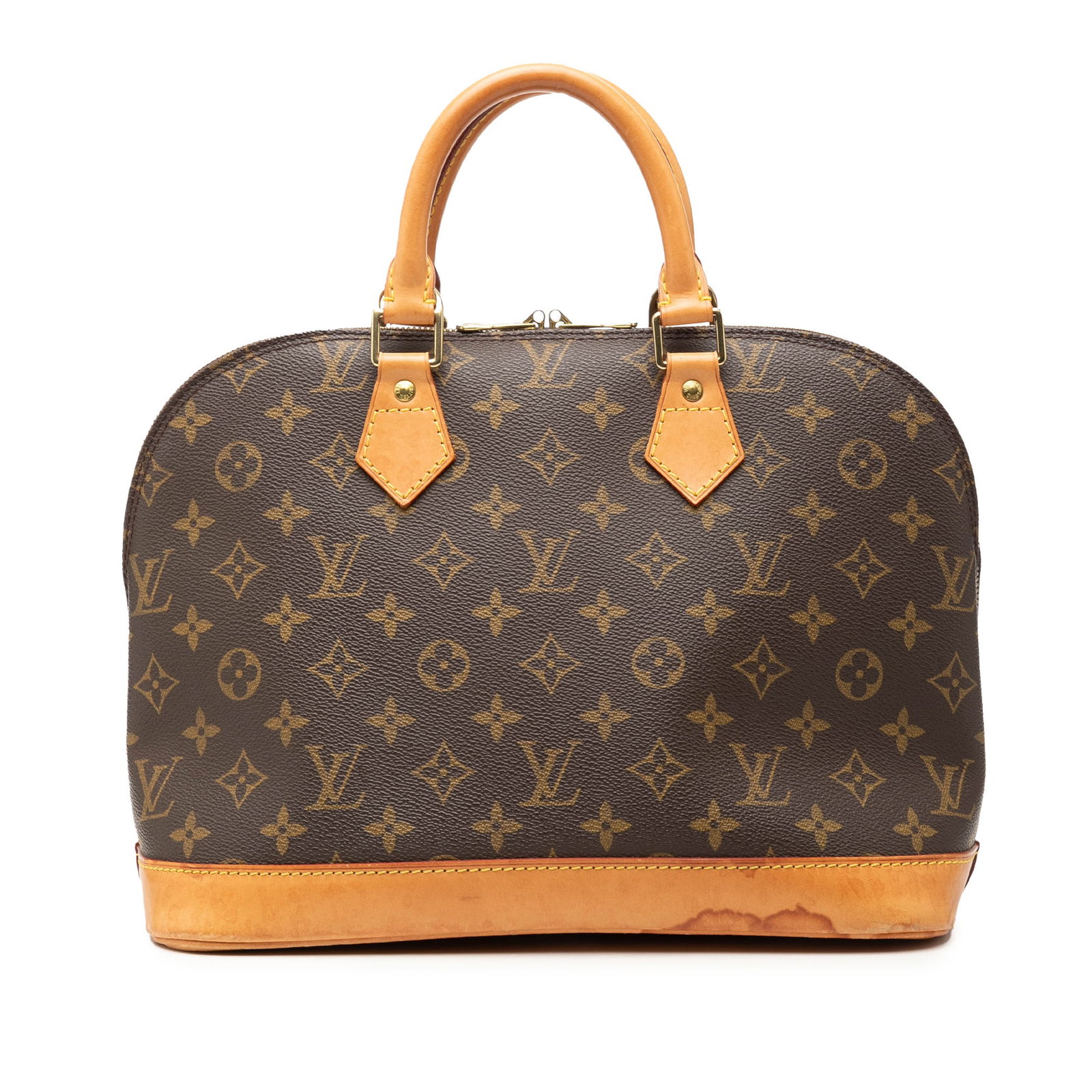 Louis Vuitton Alma PM Monogram Canvas Handbag: Louis Vuitton Alma PM Monogram Canvas Handbag Louis Vuitton Alma PM bag in monogram canvas with vachetta leather bottom and trim, rolled vachetta leather handles, a top zip closure, and an interior sl